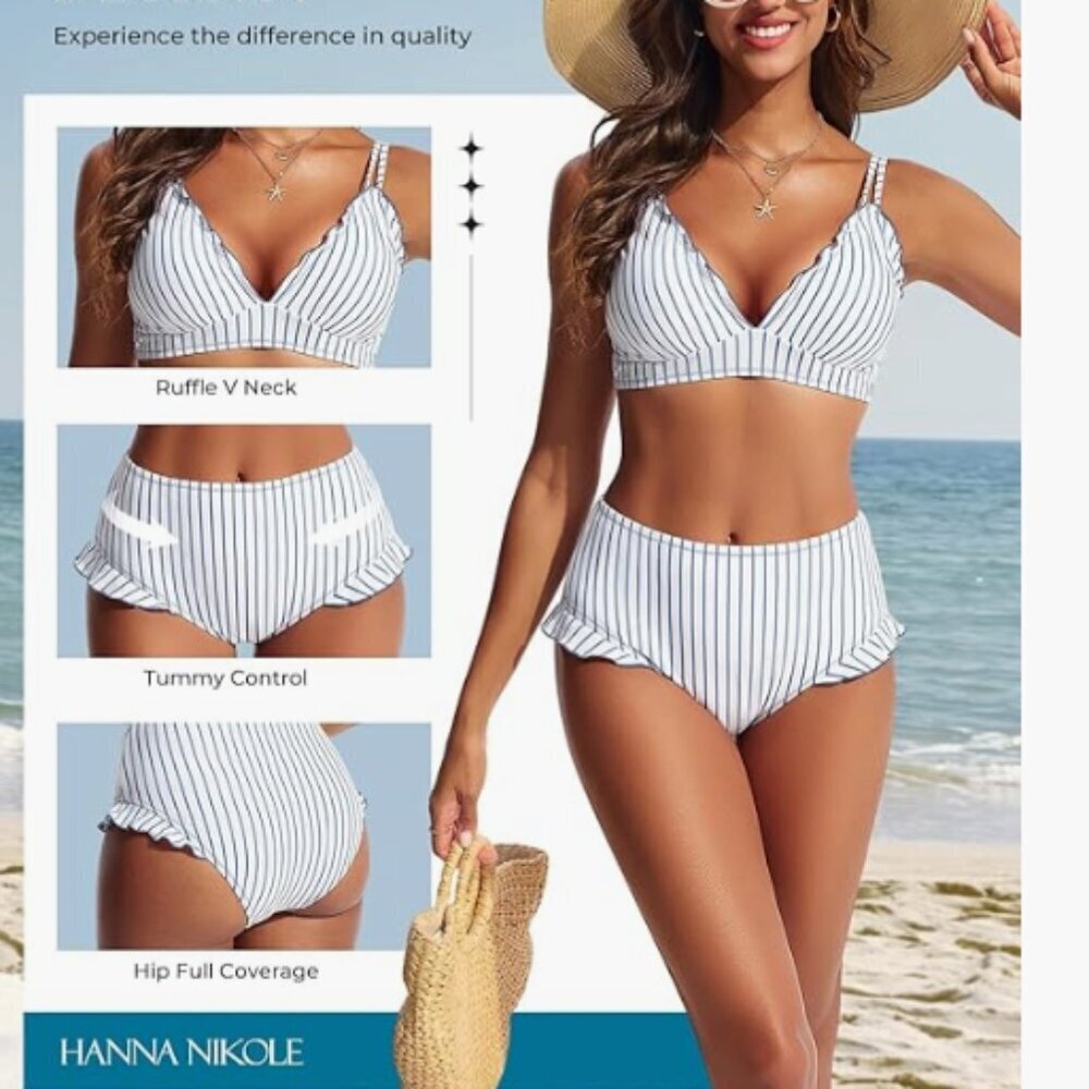 NWT Ruffled High Waisted Bikini Set Size L - Picture 2 of 4